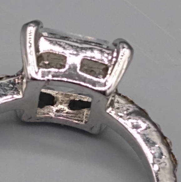 Silver Princess Cut Pavé Bridal Engagement Set - Picture 4 of 15